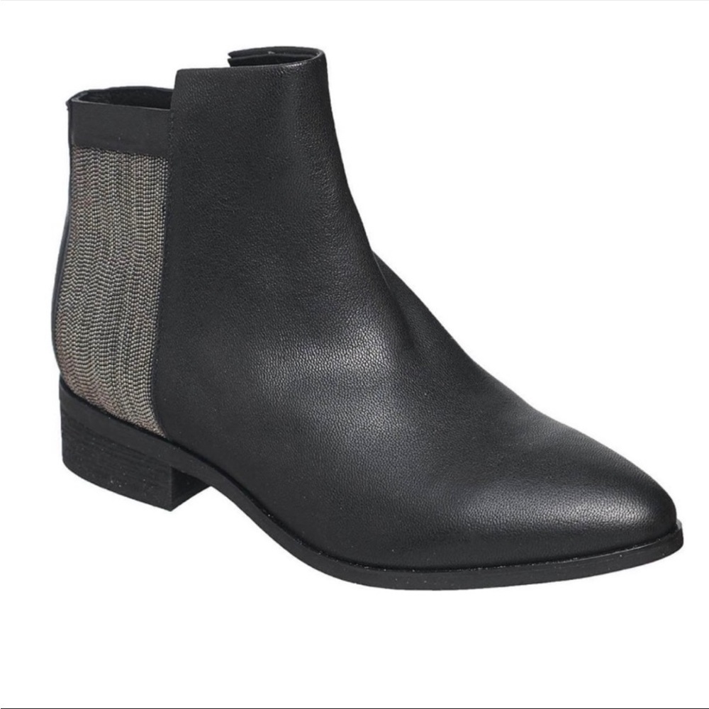 NEW Antelope Carson Black Leather Chain Detail Block Heel Pointed Toe Booties